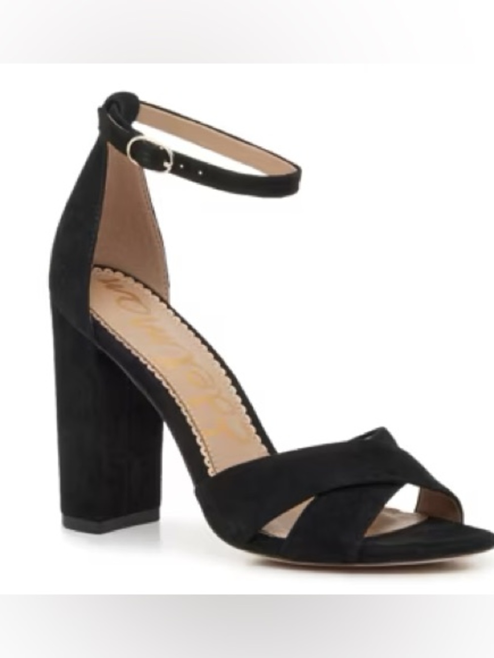 Sam edelman black leather suede block heel ankle strap sandals pumps new sz 10 m